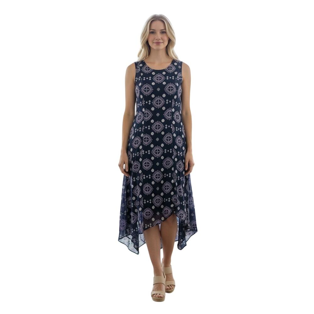 Alfani Women's Sleeveless Shift Dress Midi Navy Blue Pink White Geometric Sz 6